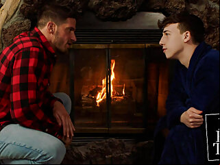 hunk (gay) twink (gay) Hot Lumberjack Gives Curious Twink His First Bottom Experience big cock (gay)